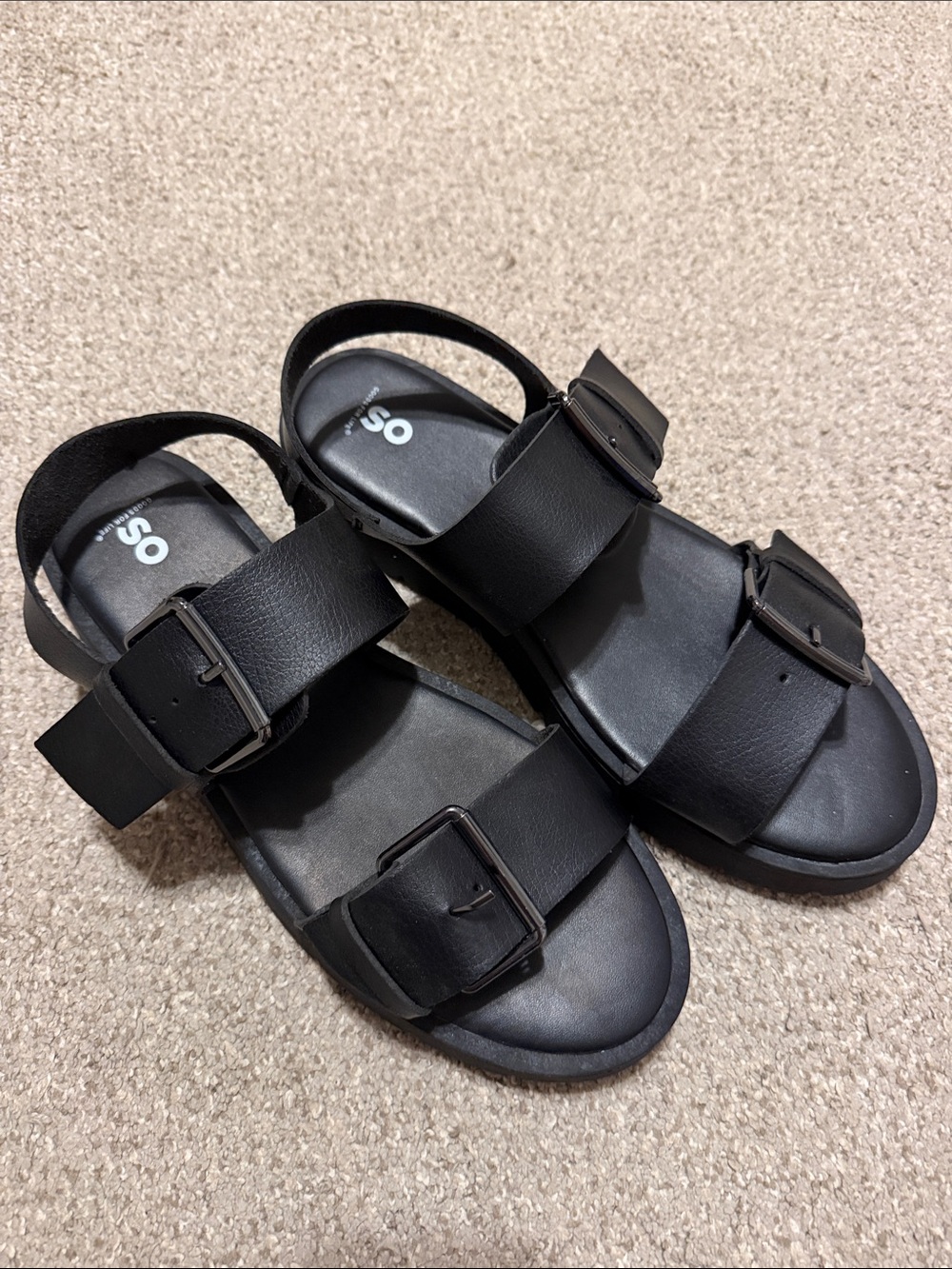 SO Black Double-Buckle Women's Sandals